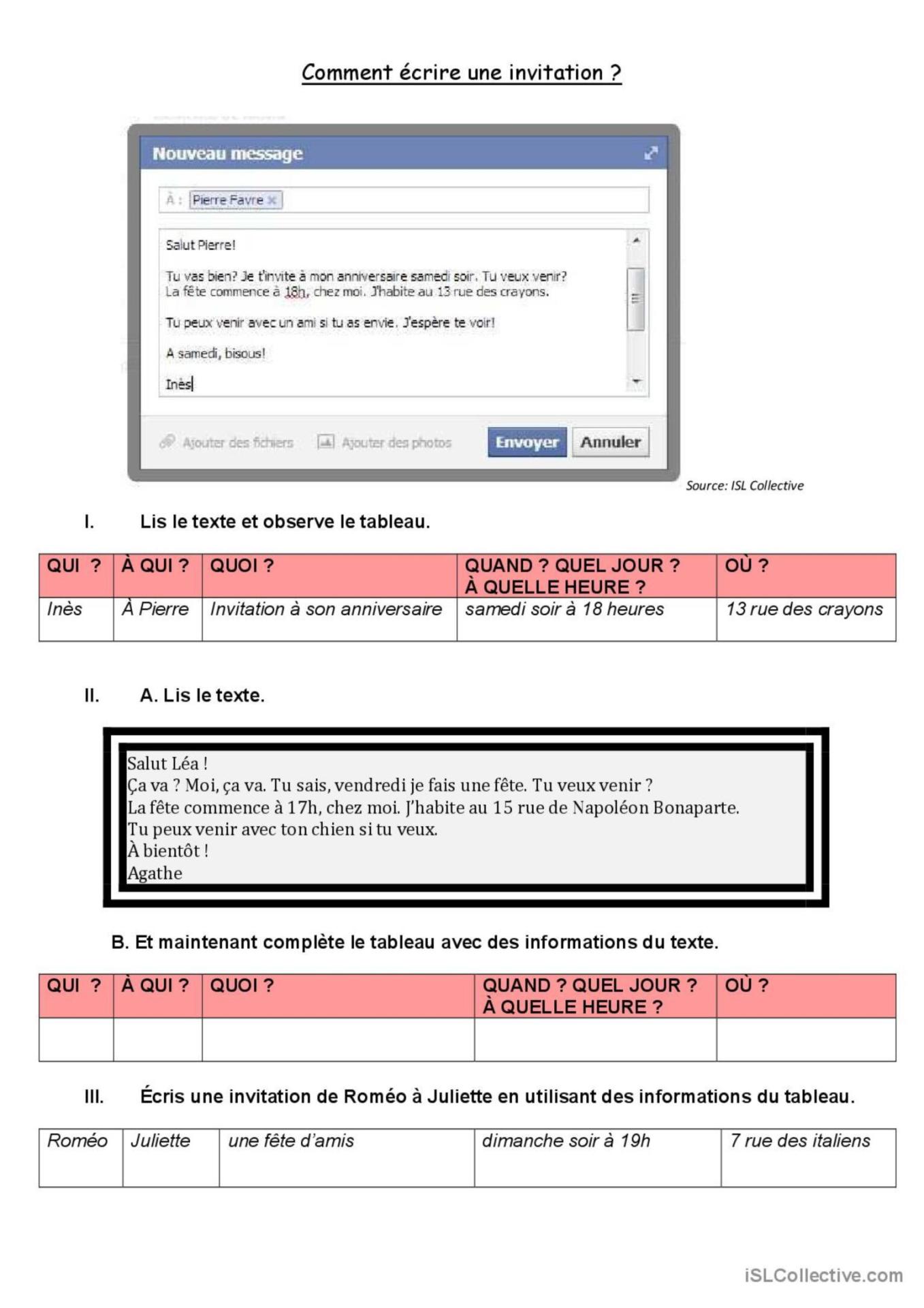 Comment rediger un invitation comprehension ecrite texte questions feuille dexer 145400 1