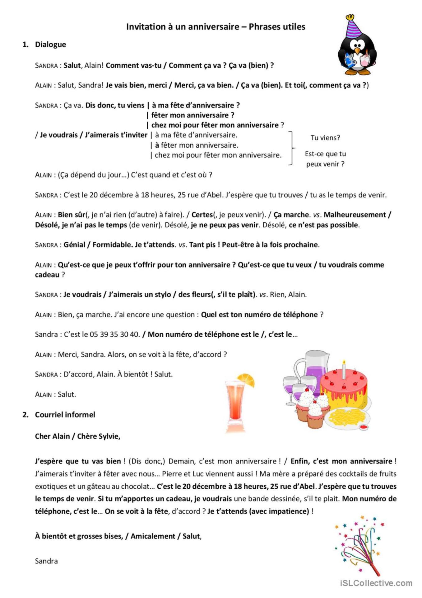 Invitation a un anniversaire phrases utiles fiche pedagogique flash card support pedagogique 83225 1