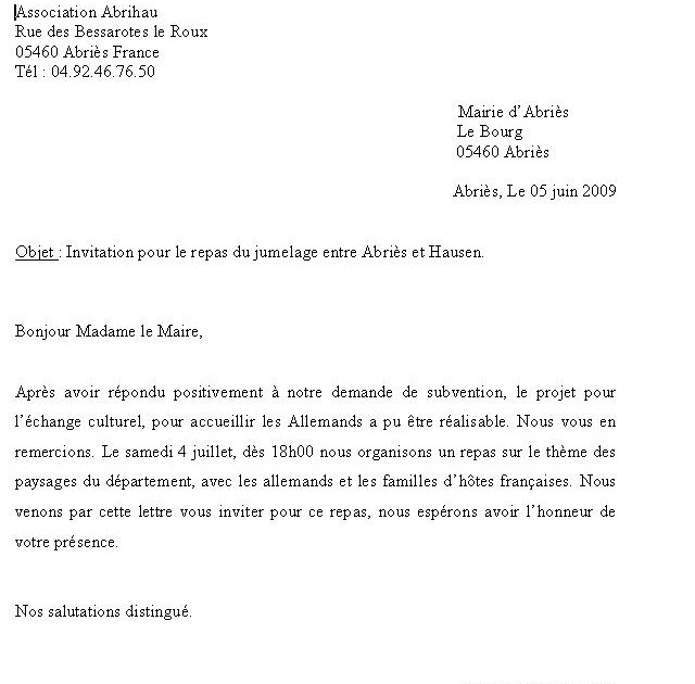 Lettre d invitation pour madame la maire